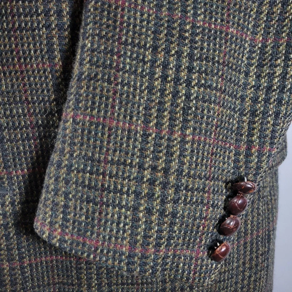 Robert Stock Men's Sport‎ Coat Blazer Two Button Brown Plaid Wool Size 44R